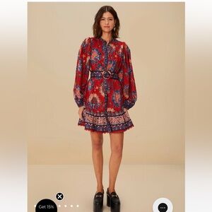New Farm Rio Luang Red Floral Long Sleeve Dress